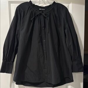 Zara Cotton Women's Black Ruffled Top NWOT